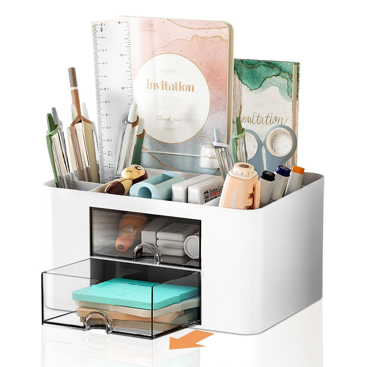 Cayxenful Pencil Holder For Desk,5 Slots 360°Degree Rotating Desk Organizers And Accessories,Desktop Storage Stationery Supplies Organizer, Cute Pencil Cup Pot For Office, School, Home (B-White)