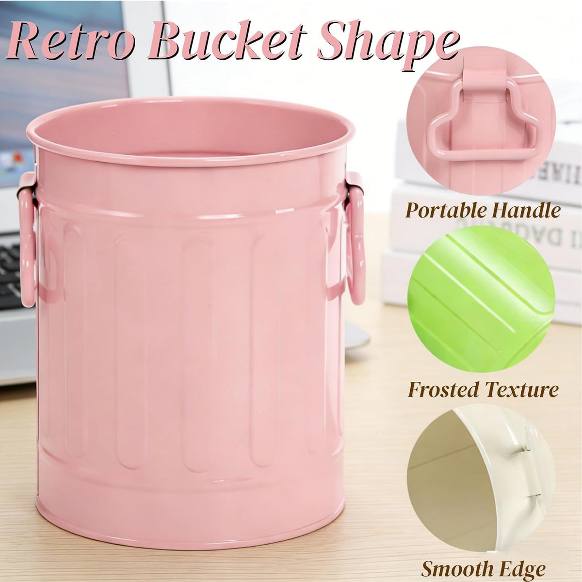 Noamus 9 Pack Metal Pen Holder, Mini Pencil Bucket with Handle, Desktop Pencil Cup Makeup Brush Organizer, Desk Colorful Small Pails, Stationary Supplies Container for Office Classroom School Crafts