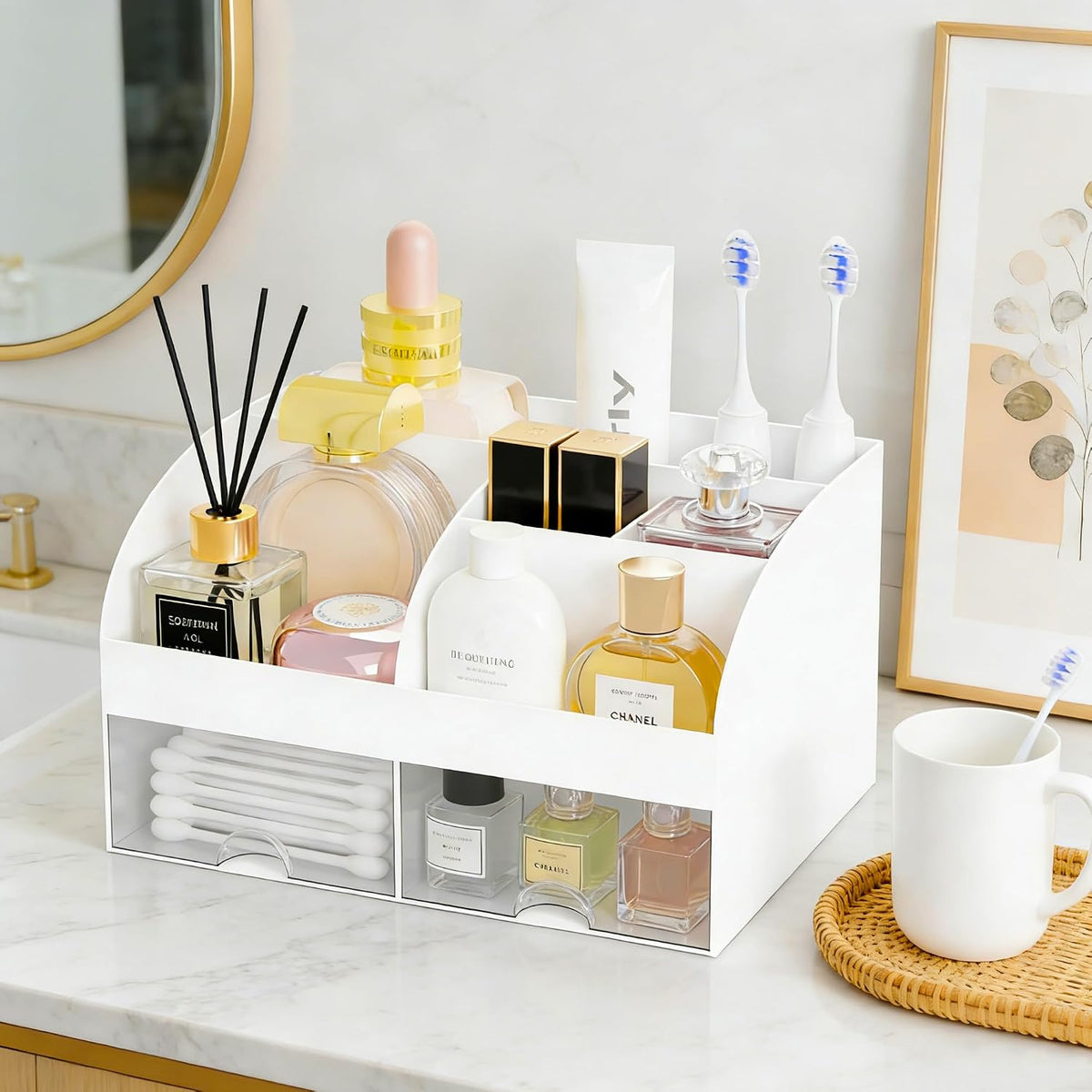 Makeup Organizer with 2 Drawers, Countertop Cosmetic Storage for Vanity