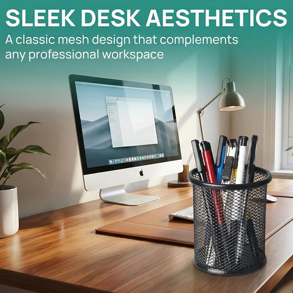 Nicunom 12 Pack Metal Pen Holder Wire Mesh Pen Cup Pencil Holder Pencil Cup for Desk Office Pen Organizer, Black