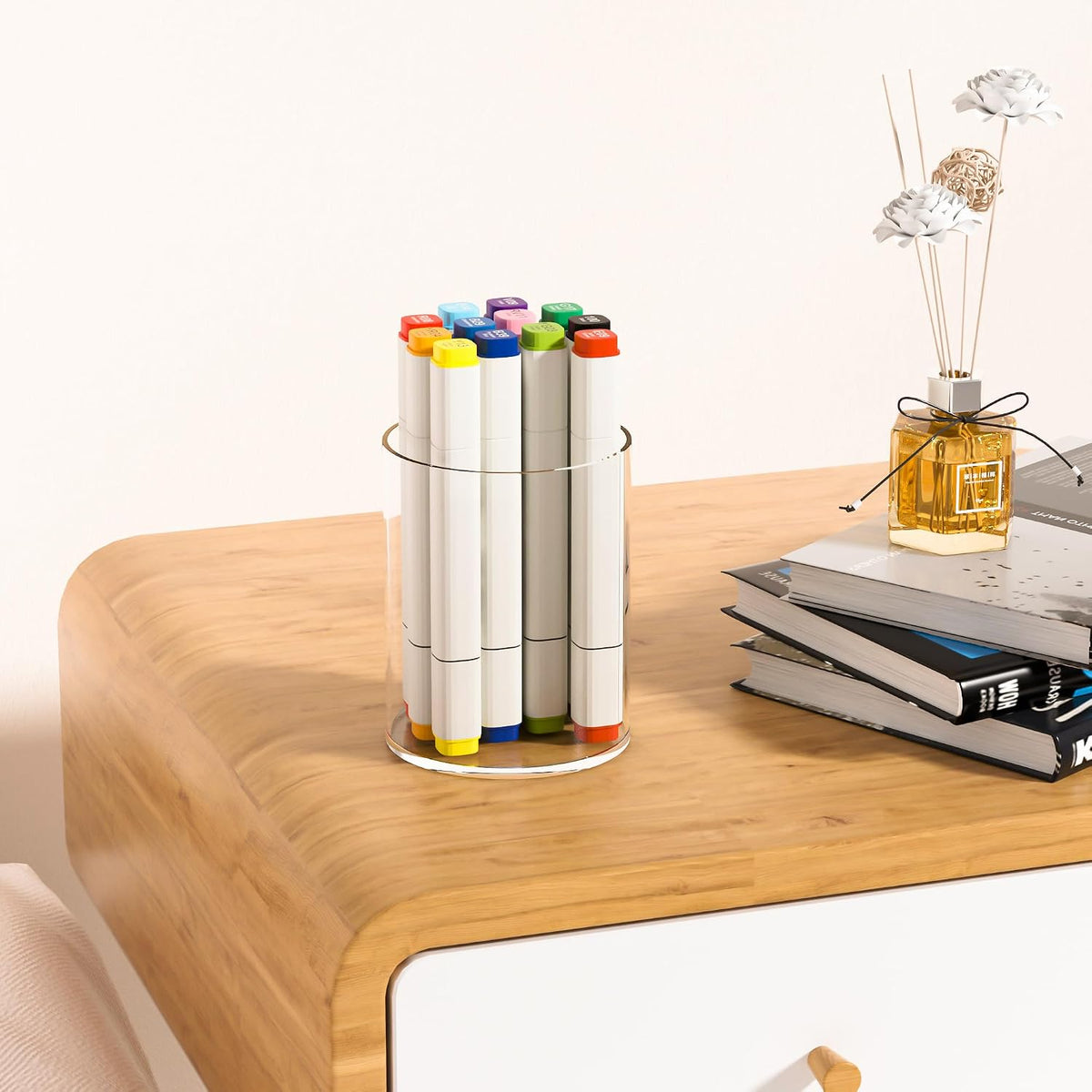 Clear Acrylic Pen Holder Round Shape, Desktop Pencil Cup Holder, Countertop Stationery Organizer for Office Desk Accessory