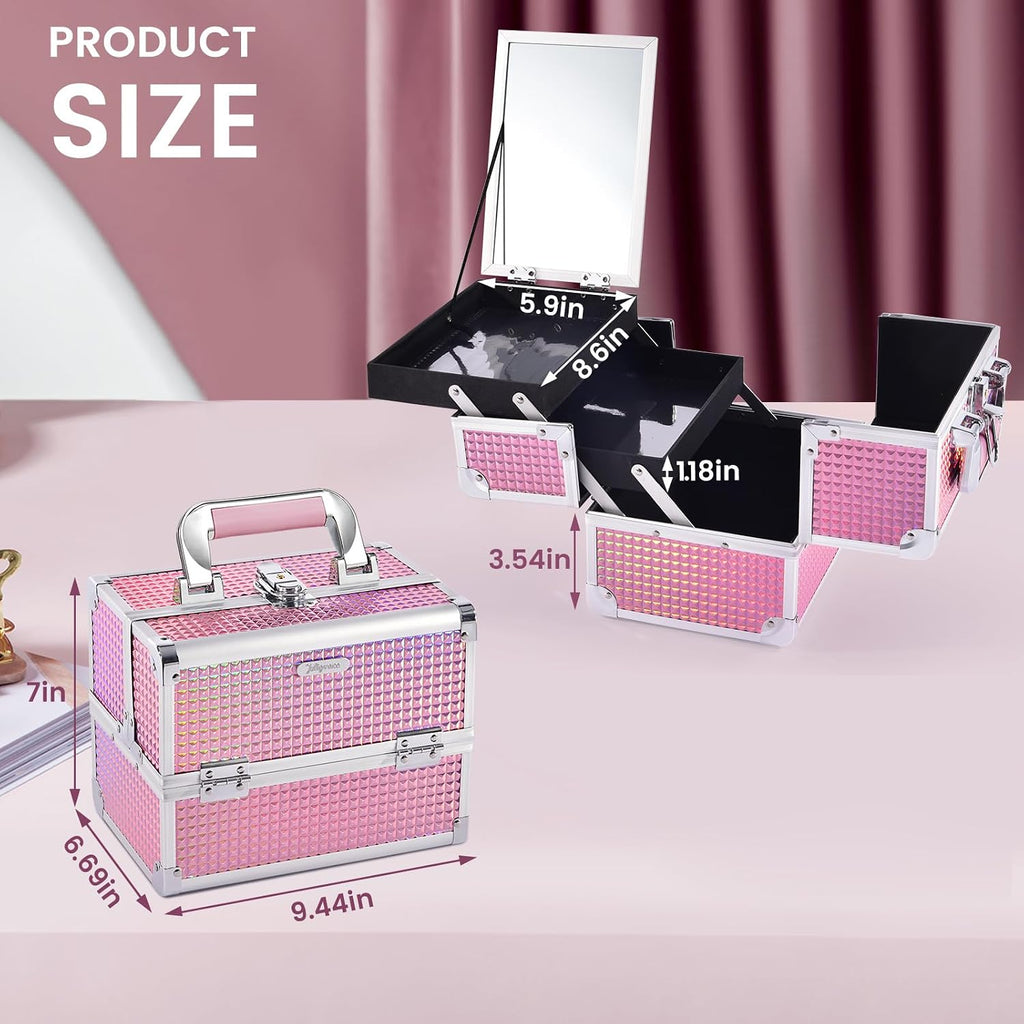 Joligrace Makeup Case Organizer Makeup Box Cosmetic Train Case with Mirror
