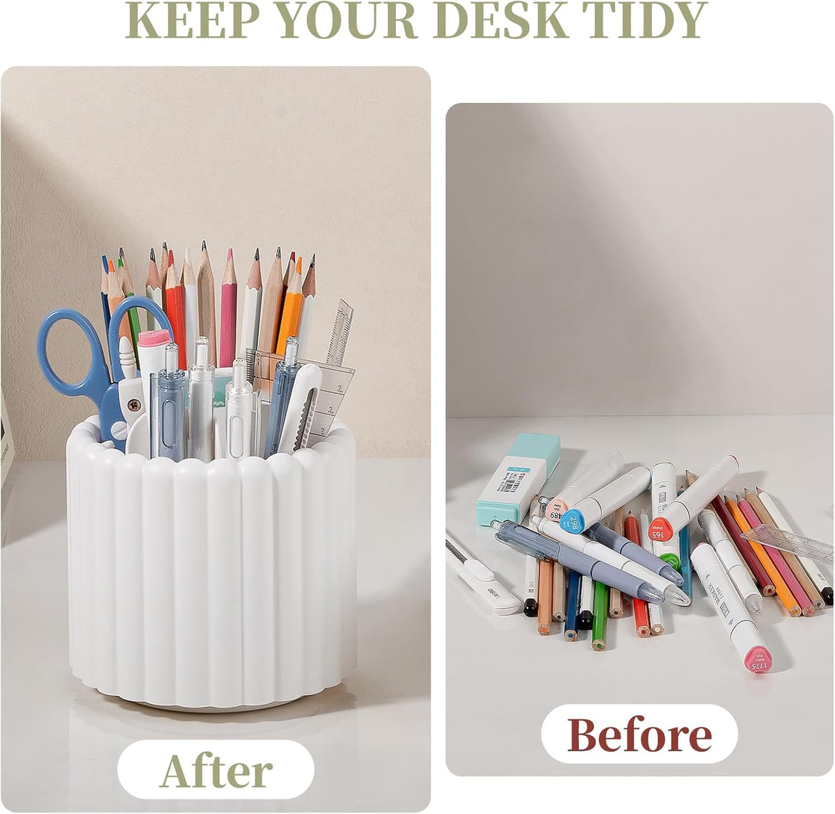 Anyoifax Rotating Pen Holder for Desk Removable Pencil Cup, Small White