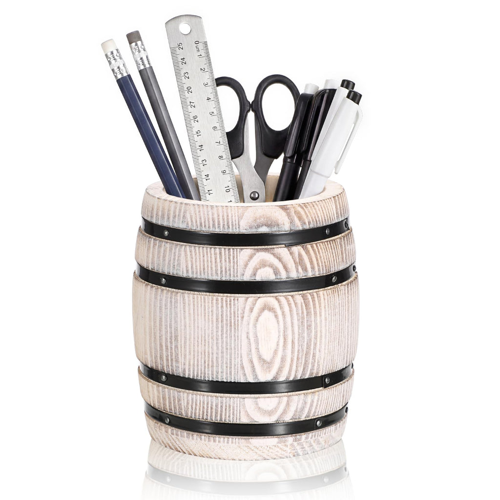 Rustic Wooden Pen Holders for Desk, Wine Barrel Funny Pencil Cup