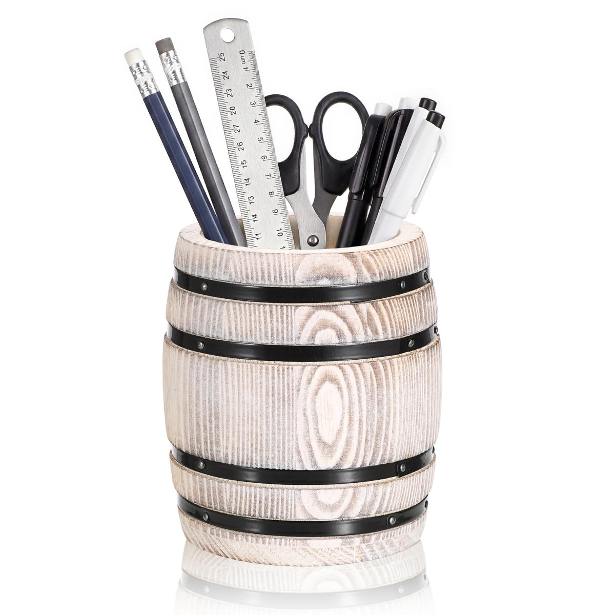Rustic Wooden Pen Holders for Desk, Wine Barrel Funny Pencil Cup