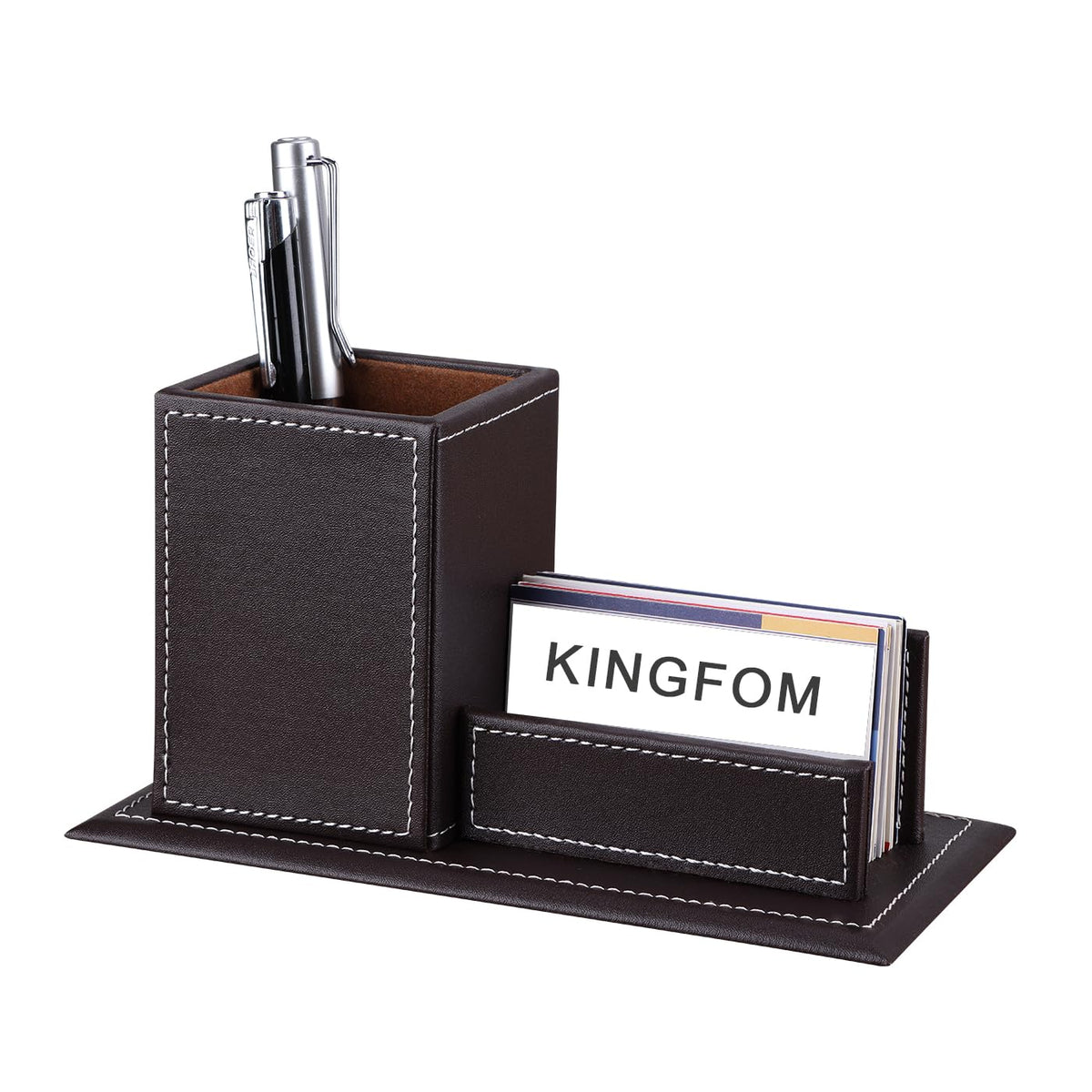 KINGFOM™ Double Holder Leather Multi-Function Desk Stationery Organizer Pen Pencil Holder Black