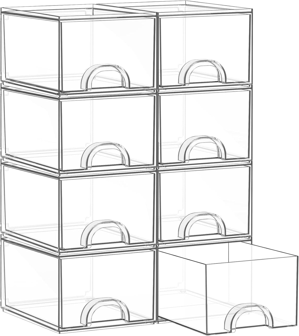 8 Pack Small Clear Stackable Acrylic Storage Boxes & Drawers