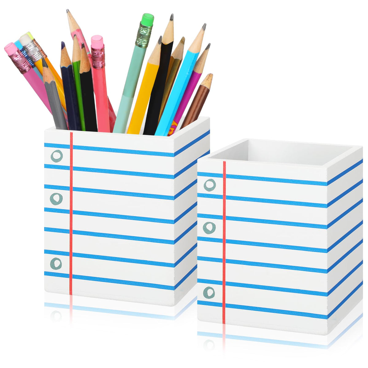 Sherr 2 Pcs Wood Pencil Holder Art Painting Classroom Decor Pen Holder for Classroom Back to School Wooden Crayon Organizer Pencil Storage for Teacher Students First Day School Gifts Office Desk