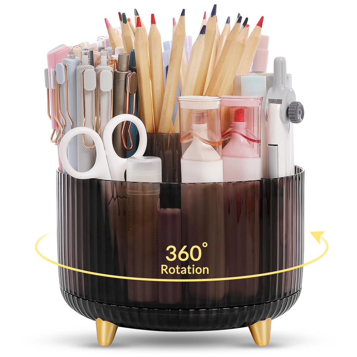 SKYDUE Rotating Pencil Pen Holder, Pen Organizer with 5 Slots - Aesthetic Desk Organizer and Accessories for School, Home, Office Supplies