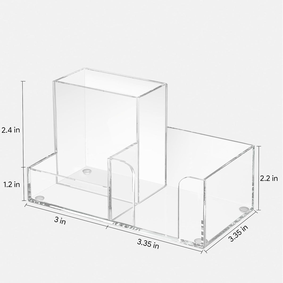 HBlife Acrylic Pen Holder for Desk, 3-Compartment Small Desk Organizer, Clear Office Supplies Desk Accessories with Sticky Notes Holder Stores Post It Notes 3X3 for Office, Home and School
