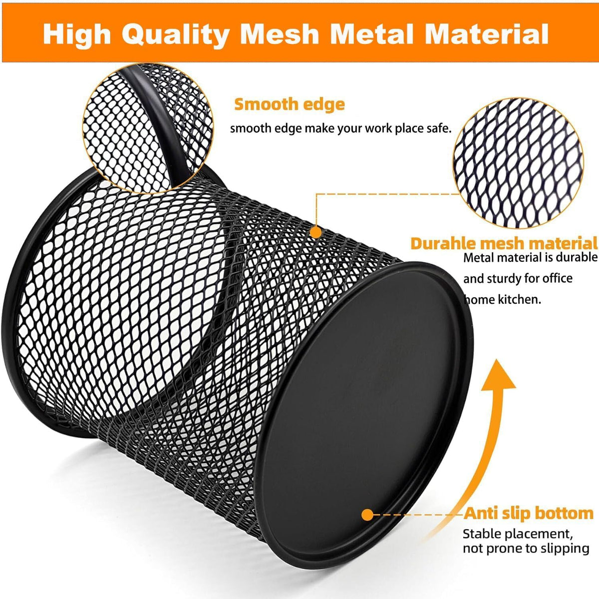 Pen Holder Pencil Holder Mesh Metal Pen Cup Holder Pencil Cup Holder for Desk Office Home Pen Organizer Black, 6 Pack