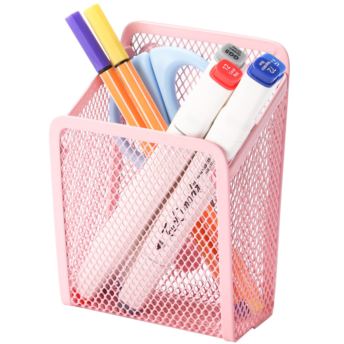 Magnetic Pencil Holder,Mesh Stainless Steel Pen Basket, Metal Writing Utensil Storage Organizer for Whiteboard,Blackboard,Kitchen, Locker, Home, or Office