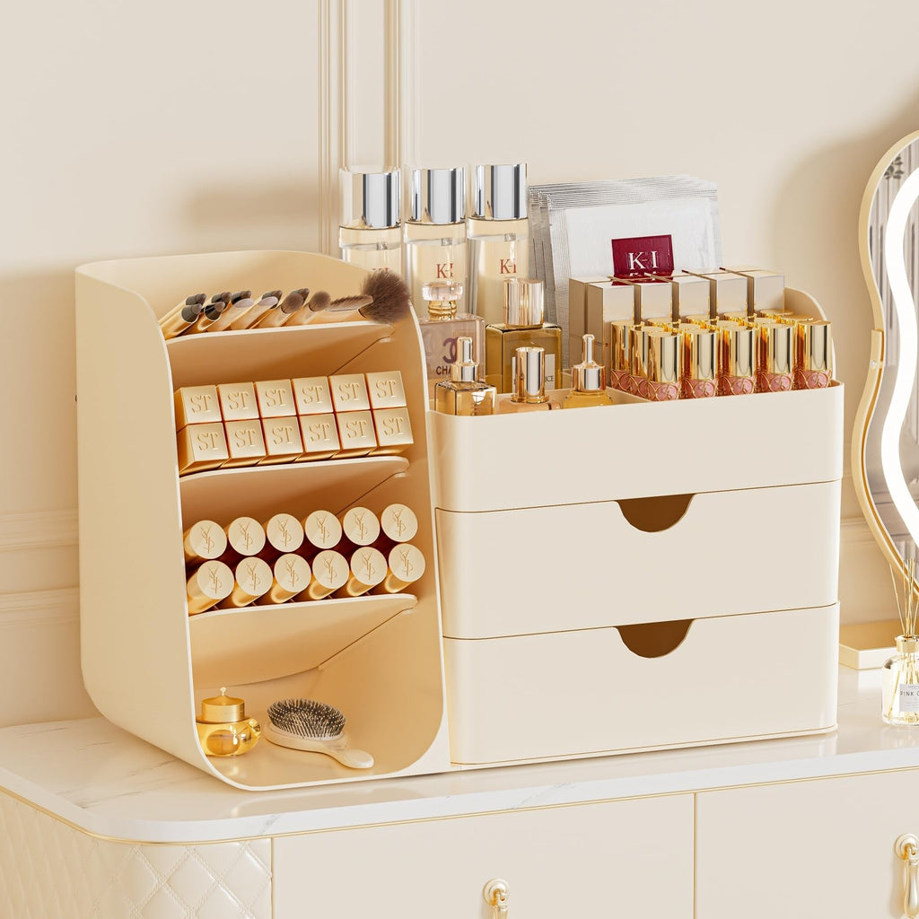 Makeup Organizer with Drawers, Large Capacity Countertop Organizers for Vanity,Bathroom and Bedroom Desk Cosmetics Organizer,Easy To Storage Skincare,Brushes,Lotions,Lipstick (Black)