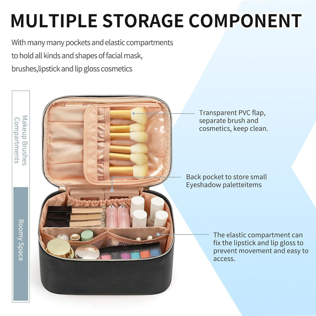 OCHEAL Makeup Bag, Portable Cosmetic Bag Black Make up Case Toiletry Bag