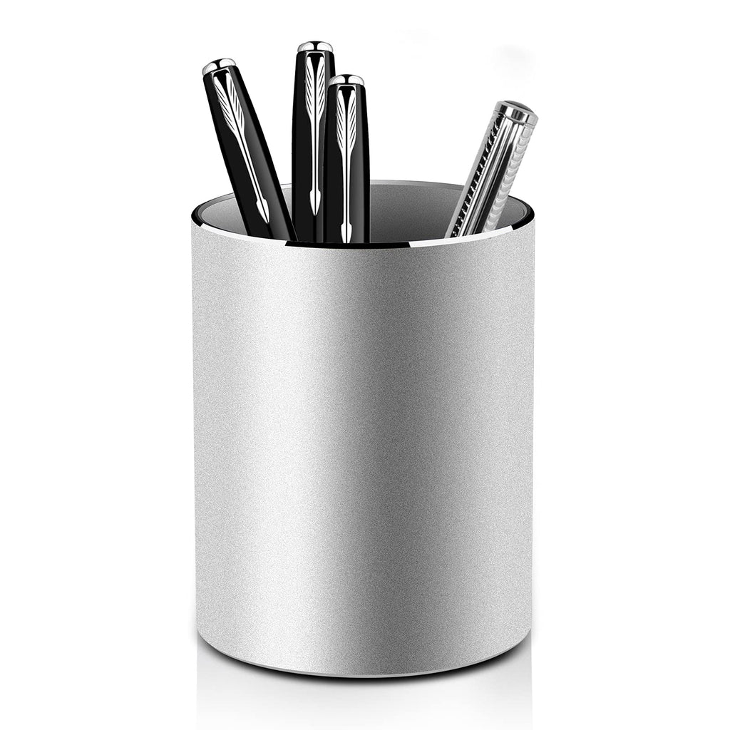Vaydeer Metal Pen Holder Aluminum Pencil Holder for desk, Round Desktop Organizer and Black Pencil Cup for Office, School, Home and Stationary Supplies (3.15 x 3.15 x 3.94 Inches)