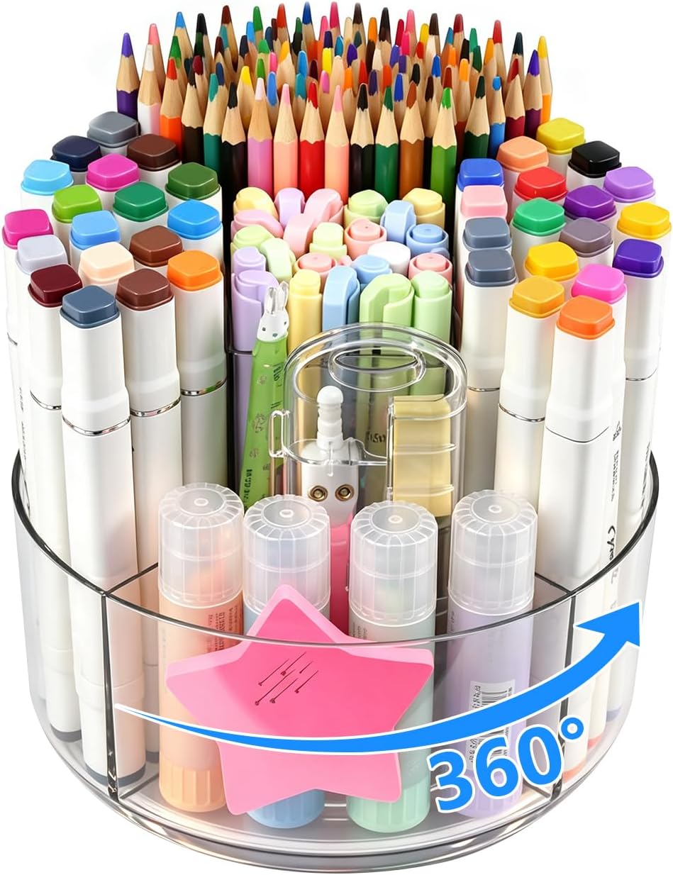 JIKIOU 430pcs Acrylic Pencil Holder Marker Organizer 360-Degree Rotating