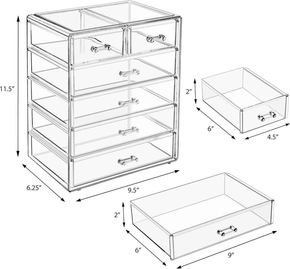 Sorbus 6-Drawer Makeup Organizer with Small & Wide Drawers (Clear)