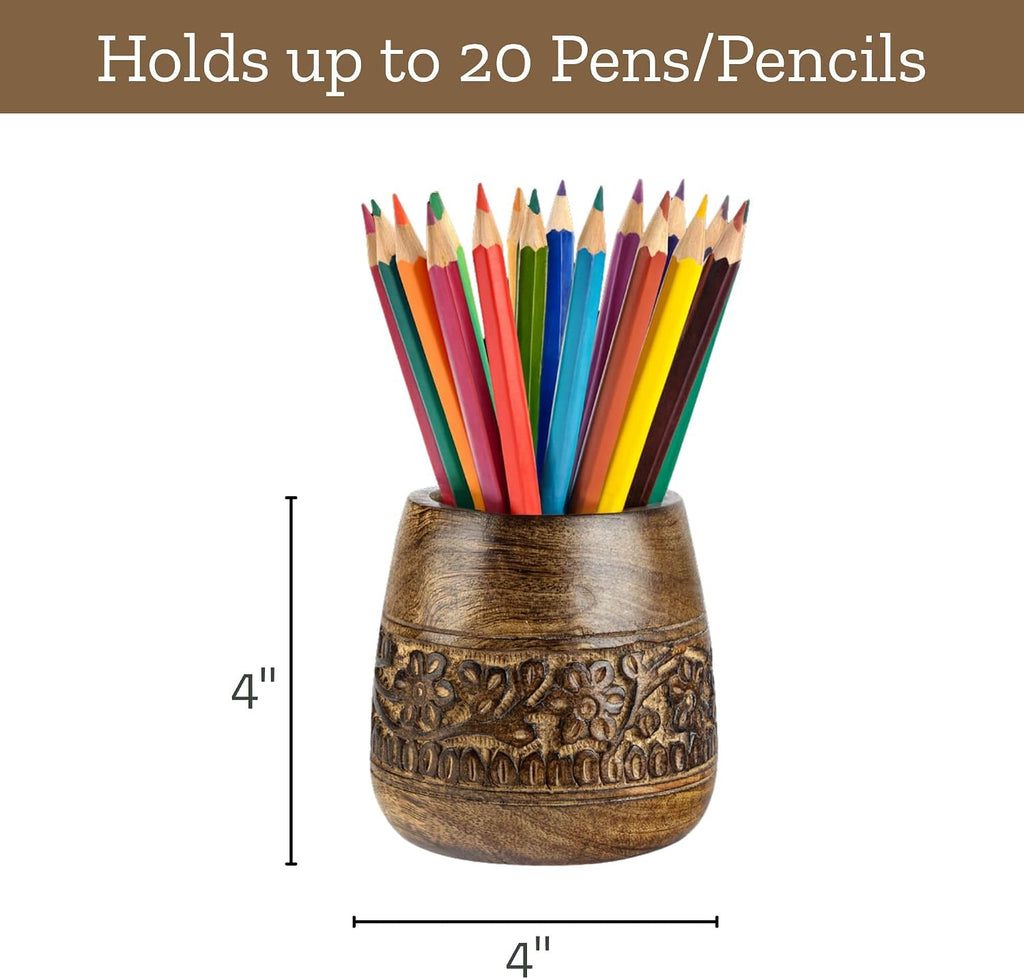 Mie Creations Rustic Pencil Holder, Wooden Pen Stand, Table Desk Organizer