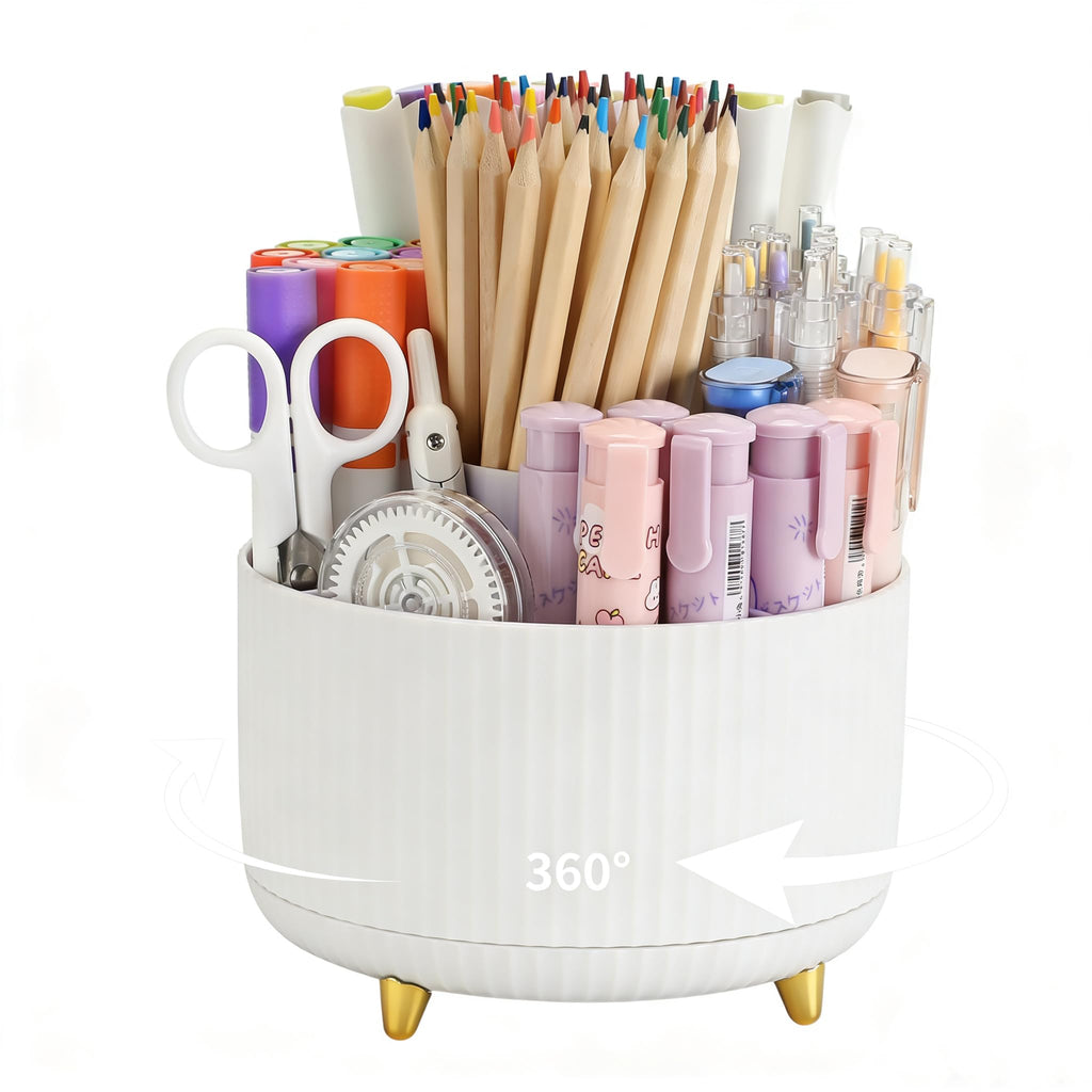 Camelmother 360°Rotating Pen&Pencil Holder For Desk With 5Slots Cute Office