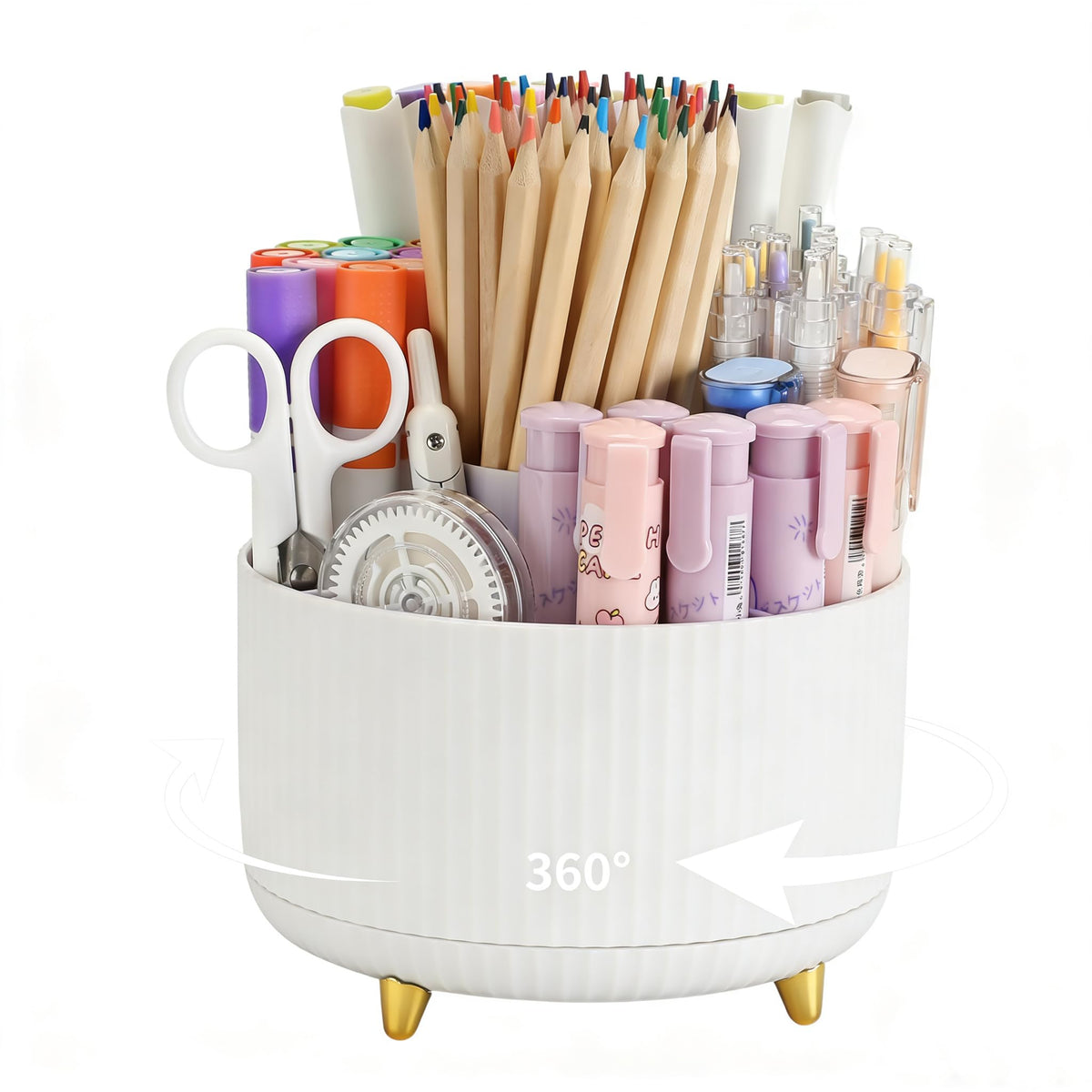Camelmother 360°Rotating Pen&Pencil Holder For Desk With 5Slots Cute Office