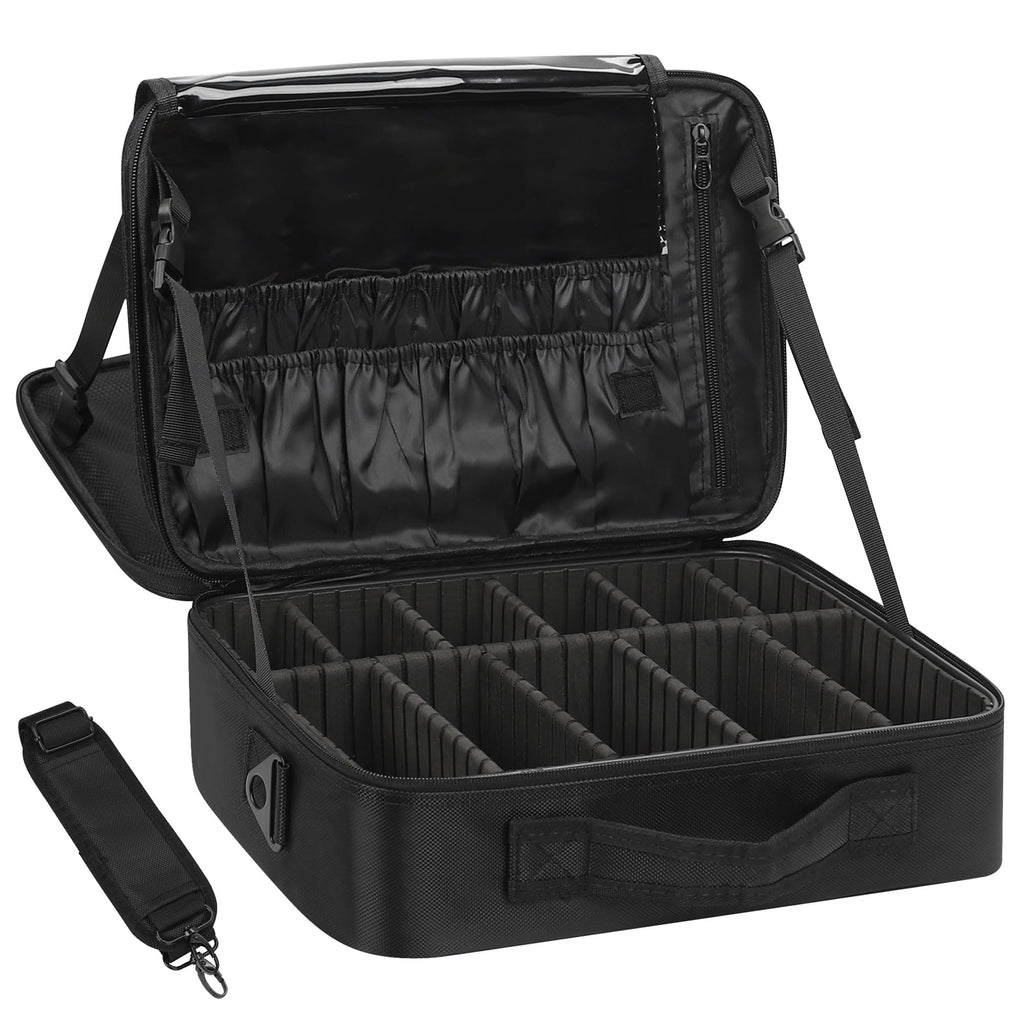 Relavel Makeup Case Large Makeup Bag Professional Train Case 16.5 inches Travel Cosmetic Organizer Brush Holder Waterproof Makeup Artist Storage Box, 3 Layer Large Capacity, with Adjustable Strap