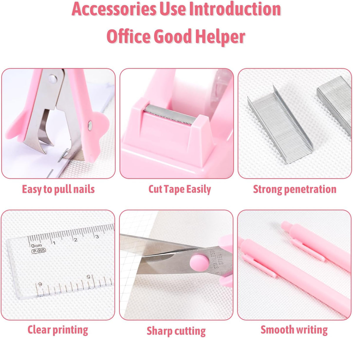 Gawsey Pink Desk Organizers and Accessories with Desk Organizer 360° Rotating Pen Holder and Office Supplies, Cute Stationery Supplies Set