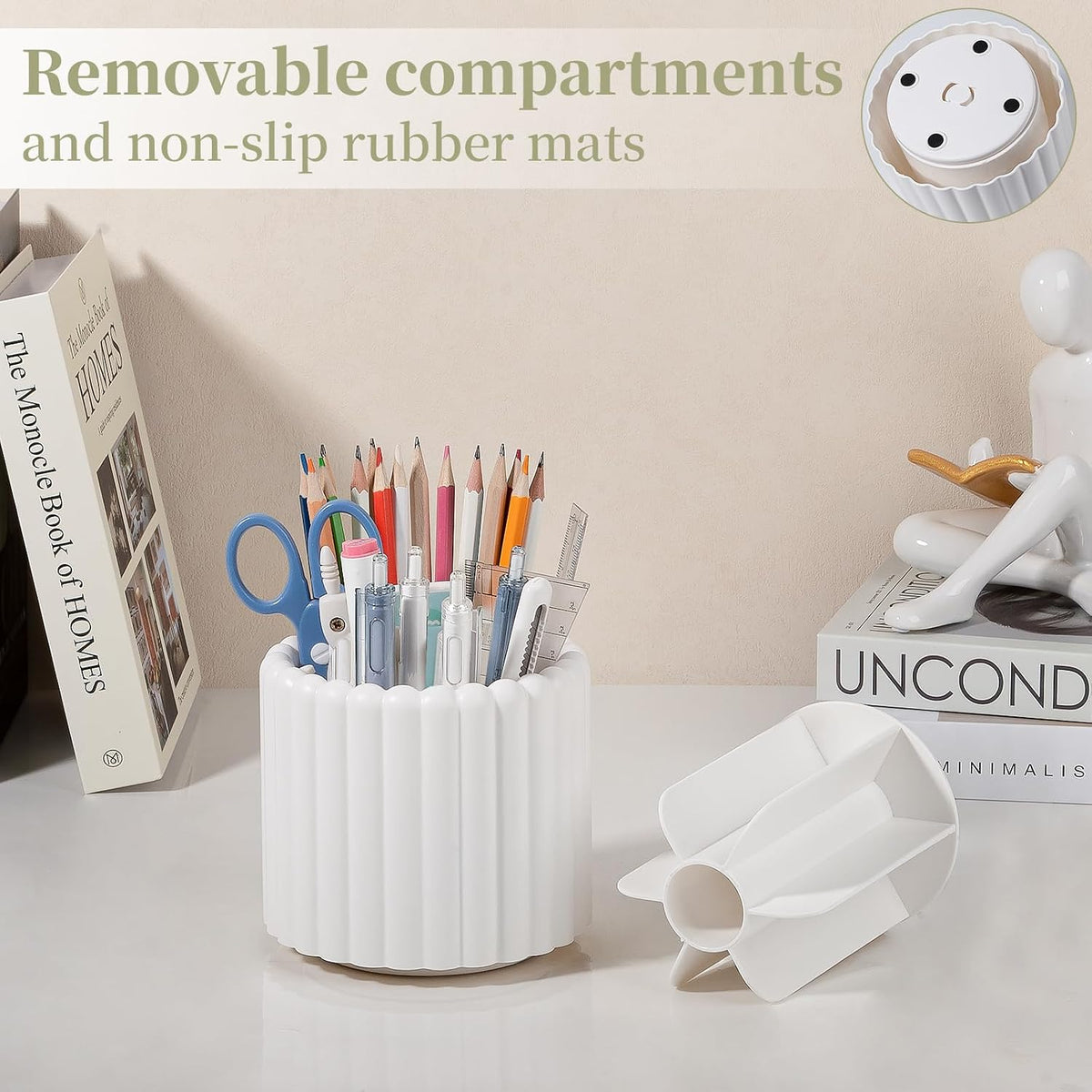 Anyoifax Rotating Pen Holder for Desk Removable Pencil Cup, Small White