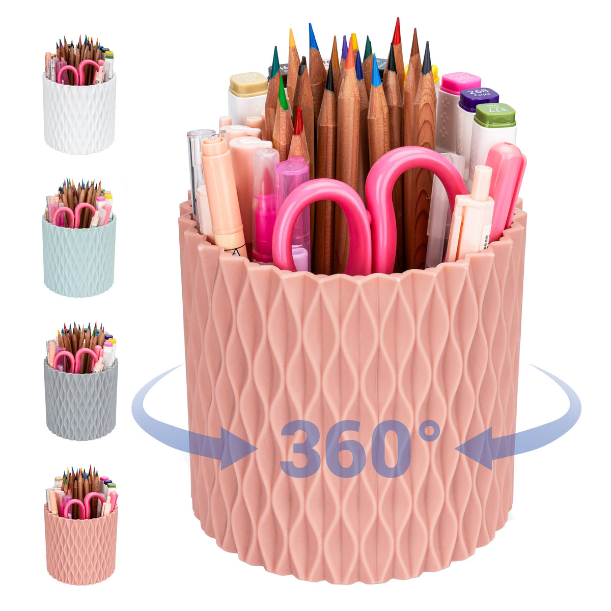 Pen Holder - 360° Rotating, 5 Slot Pen Holder For Desk. Pencil Holder For Office,School,Dorm Room&Vanity, Desk Accessories(White)