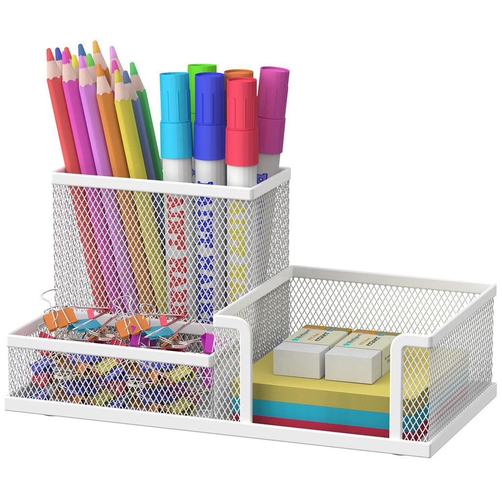 SUPEASY Pen Holder Desk Organizer, Office Supplies Pencil Holder with 3 Compartments, Desk Accessories and Workspace Organizers for Home School Classroom, Black