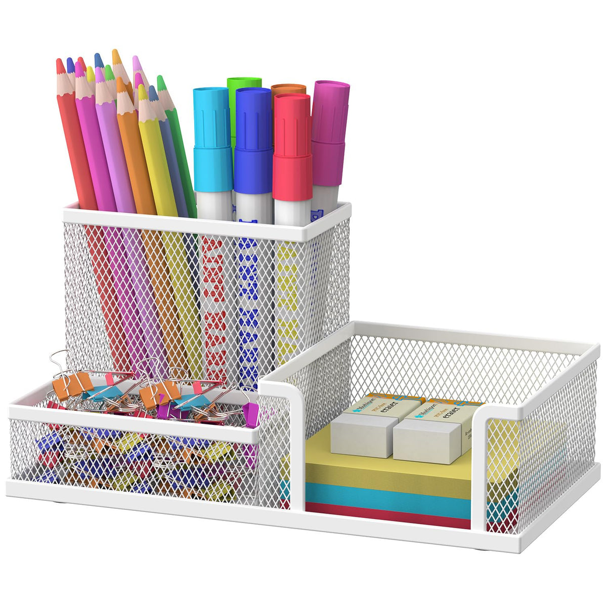 SUPEASY Pen Holder Desk Organizer, Office Supplies Pencil Holder with 3 Compartments, Desk Accessories and Workspace Organizers for Home School Classroom, Black