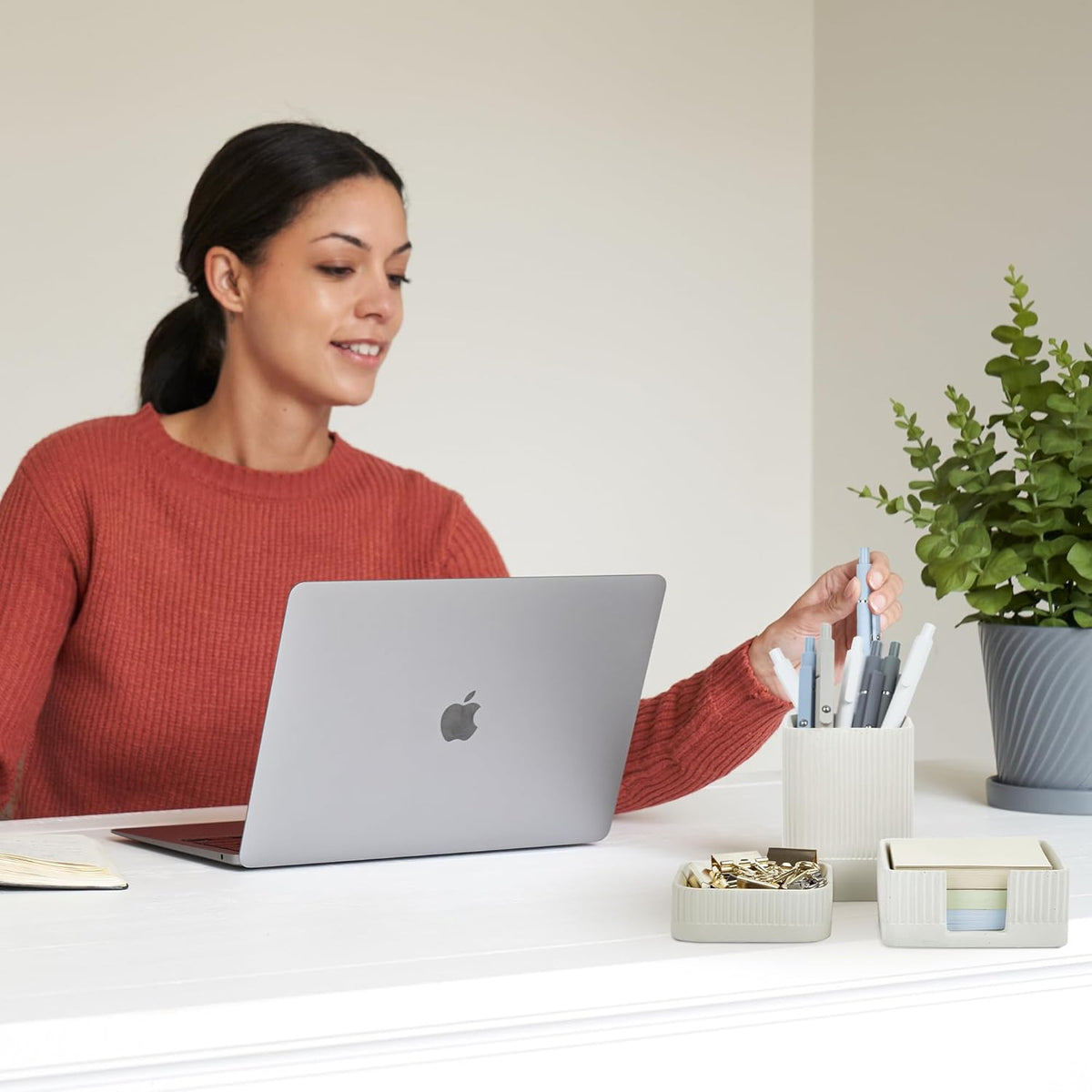 Aesthetic Desk Organizer Set of 3 - Sturdy Concrete Office Accessories