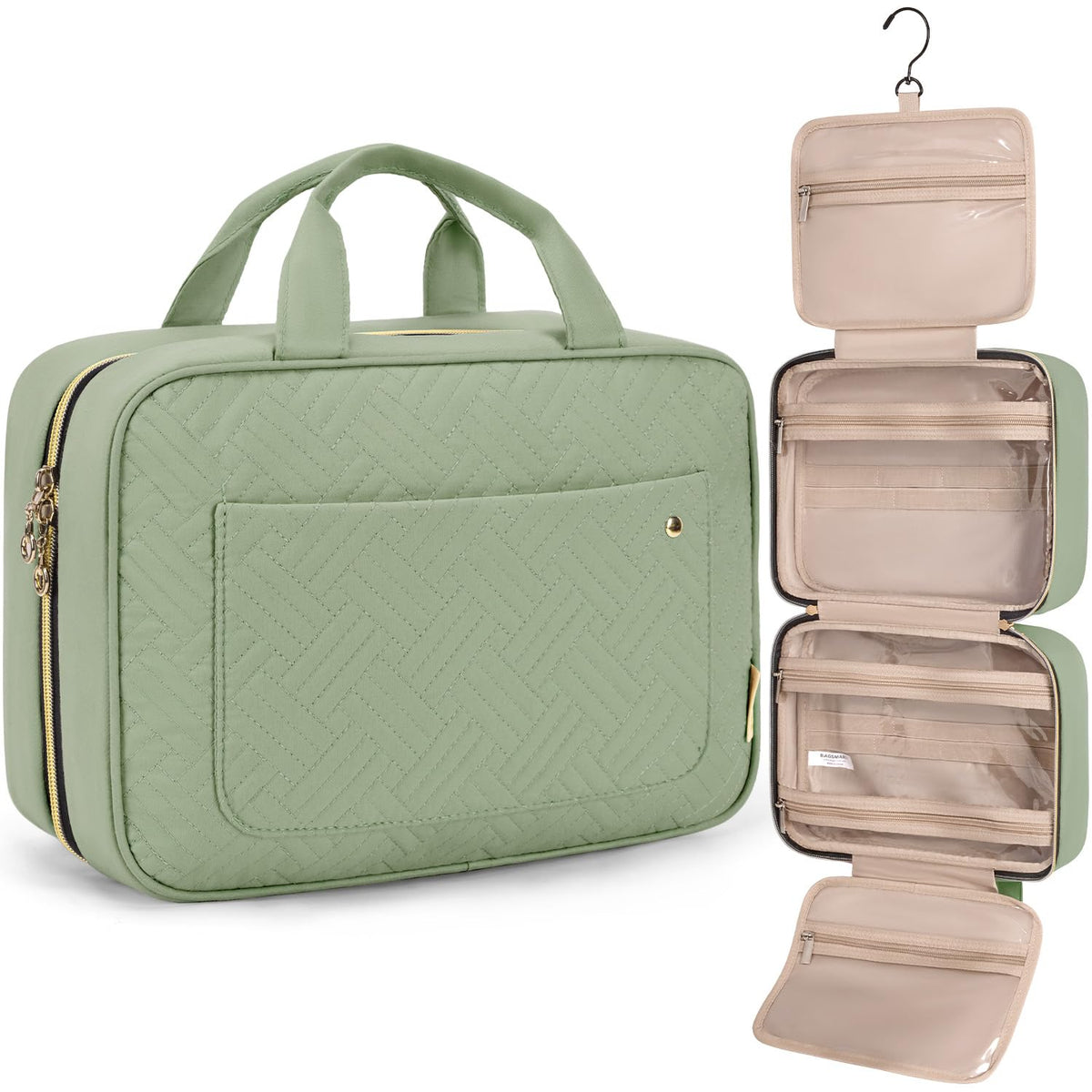 BAGSMART Toiletry Bag Travel Bag with Hanging Hook, Water-resistant Makeup Cosmetic Bag Travel Organizer for Accessories, Shampoo, Full-size Container, Toiletries (Black, Medium)