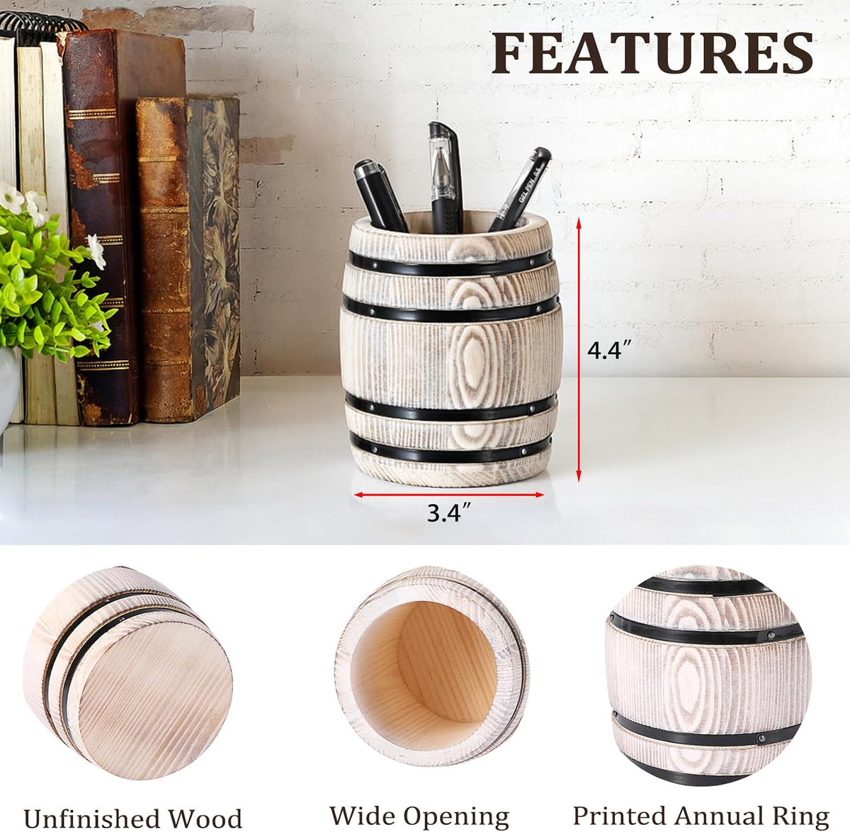 Rustic Wooden Pen Holders for Desk, Wine Barrel Funny Pencil Cup