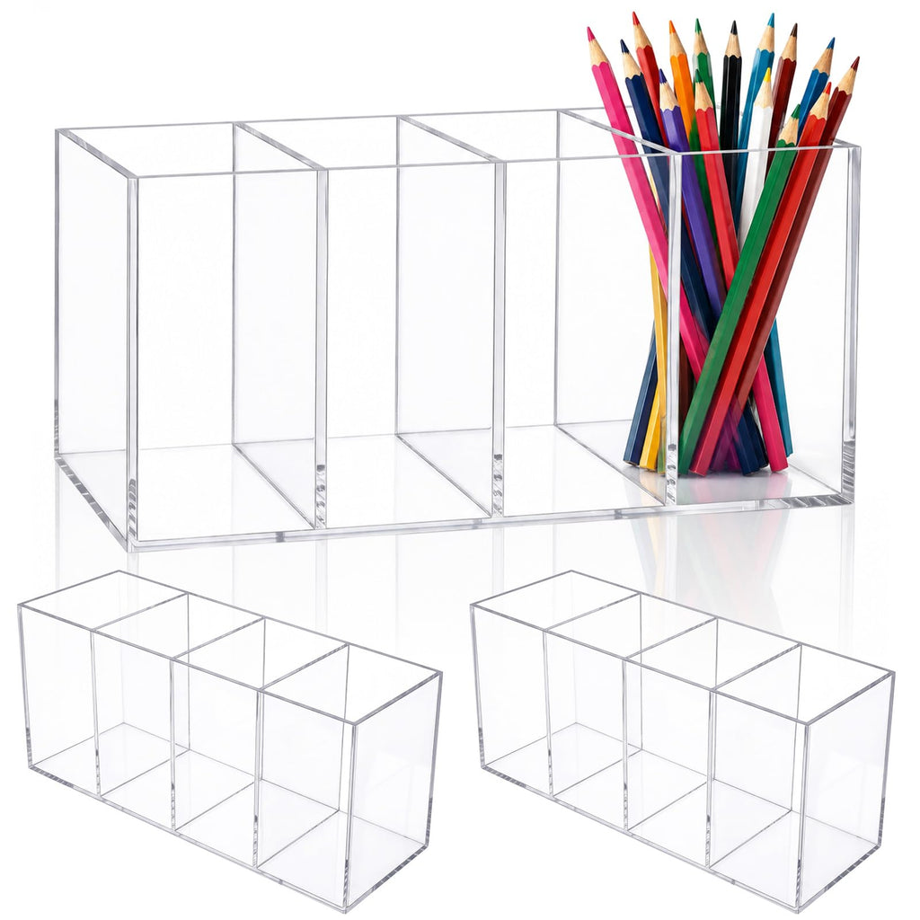 Mototo Acrylic Pen Holder Back to School 4 Compartments Pencil Organizer