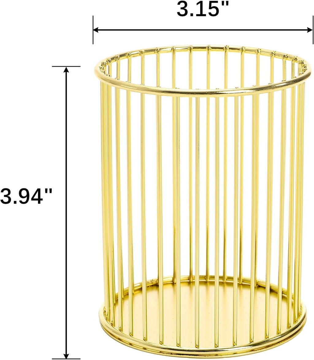 Yopay 4 Pack Gold Pencil Holder, Metal Pen Cup Makeup Brush Holder for Desk, Round Wire Mesh Desktop Organizer for Office School Home Vanity, Aesthetic Cylindrical Storage Organizer for Art Supplies