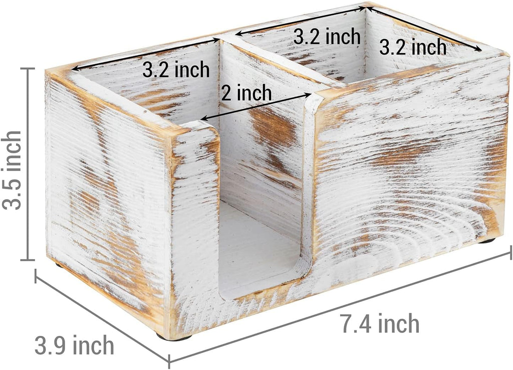 MyGift White Washed Wood Sticky Note Holder, Desktop Stationery Caddy