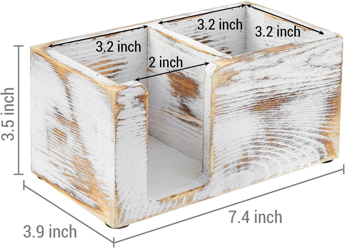 MyGift White Washed Wood Sticky Note Holder, Desktop Stationery Caddy