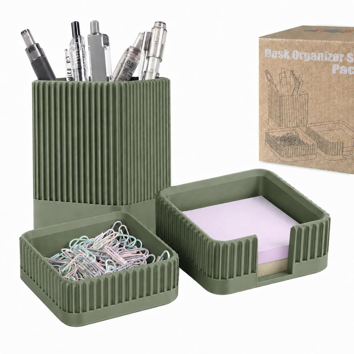 Aesthetic Desk Organizer Set,3-Piece Sturdy Plastic Office Accessories