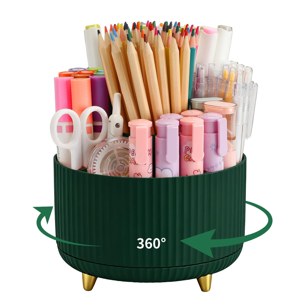 Camelmother 360°Rotating Pen&Pencil Holder For Desk With 5Slots Cute Office