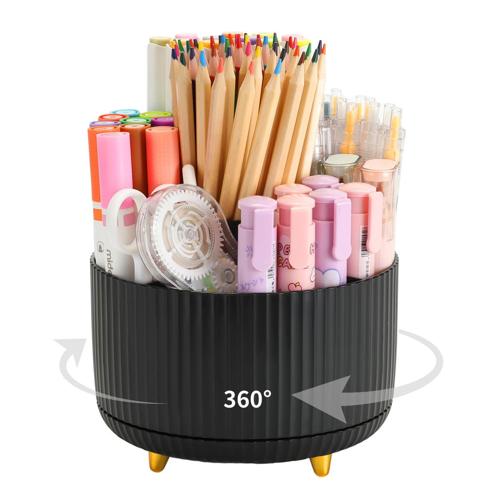 Camelmother 360°Rotating Pen&Pencil Holder For Desk With 5Slots Cute Office