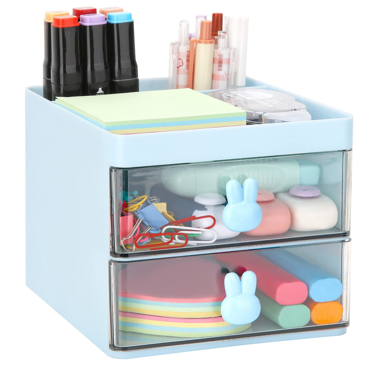 LETURE Small Desk Organizer With Drawer, Office Desktop Storage Box, Business Card/Pen/Pencil/Mobile Phone/Stationery Holder Storage Box, Makeup Organizer for Office School Home (White)