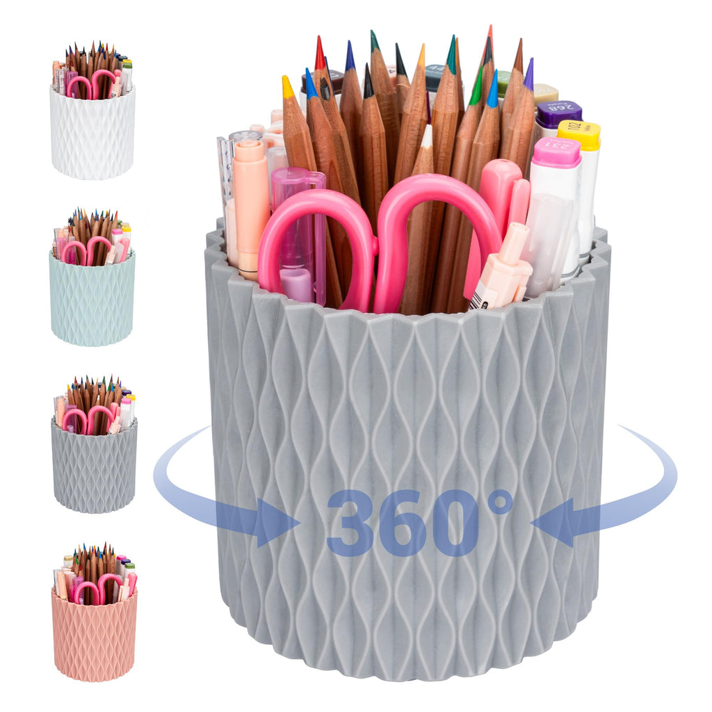 Pen Holder - 360° Rotating, 5 Slot Pen Holder For Desk. Pencil Holder For Office,School,Dorm Room&Vanity, Desk Accessories(White)