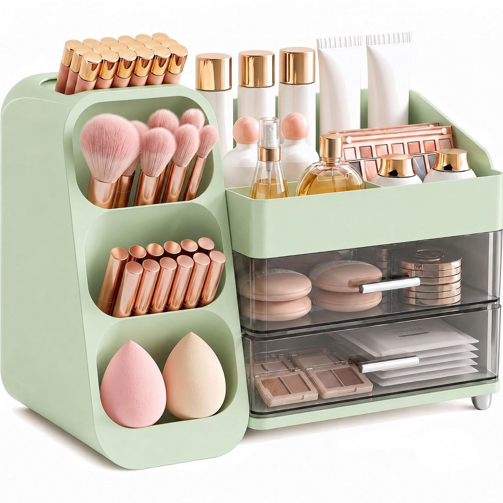 Makeup Organizer with Drawers, Large Capacity Countertop Organizers for Vanity,Bathroom and Bedroom Desk Cosmetics Organizer,Easy To Storage Skincare,Brushes,Lotions,Lipstick (Black)