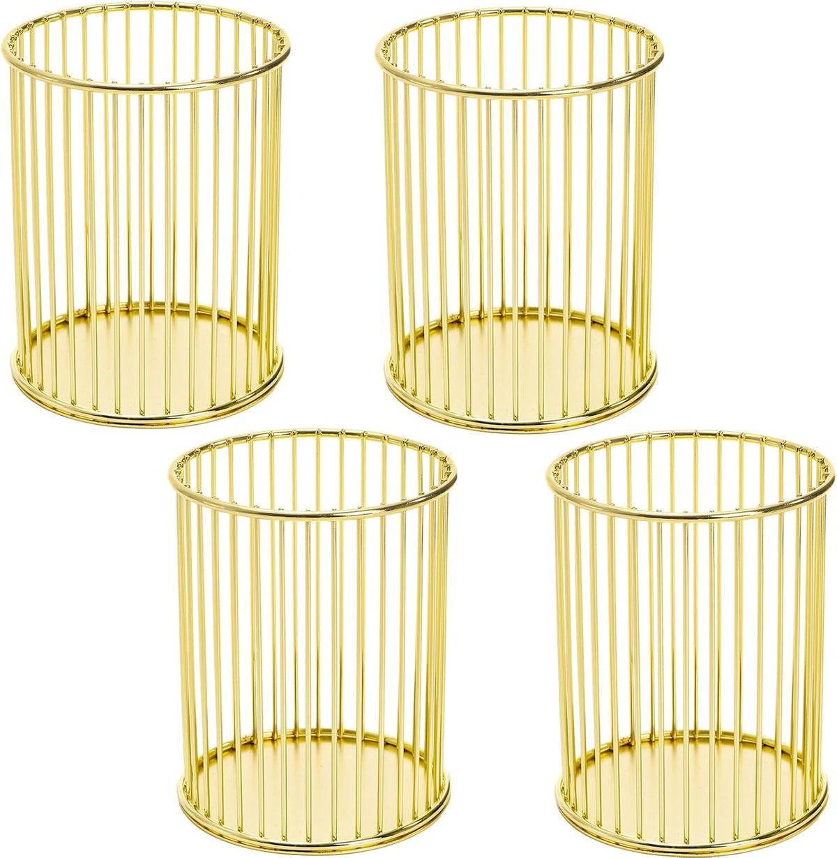 Yopay 4 Pack Gold Pencil Holder, Metal Pen Cup Makeup Brush Holder for Desk, Round Wire Mesh Desktop Organizer for Office School Home Vanity, Aesthetic Cylindrical Storage Organizer for Art Supplies