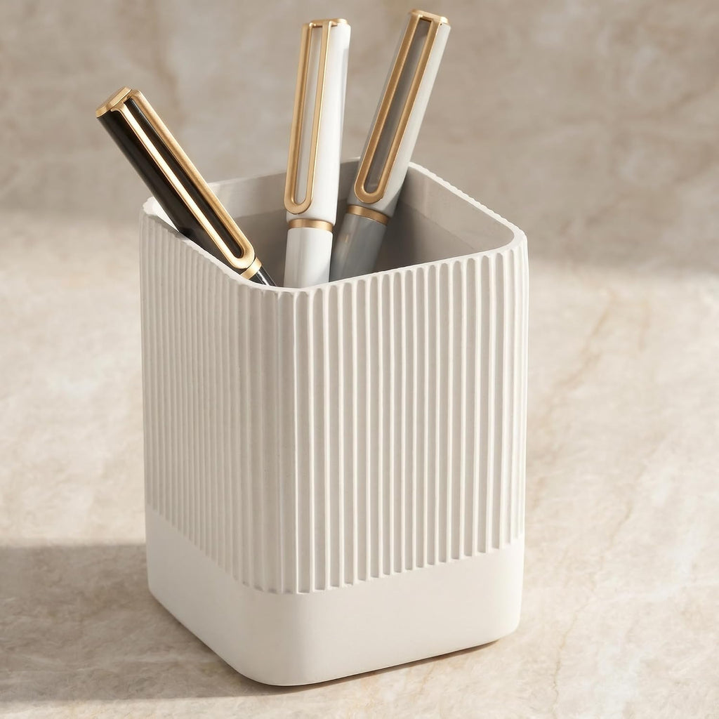 KIBAGA Aesthetic Pen Holder for Desk - Modern Concrete Pencil Holder & Cup