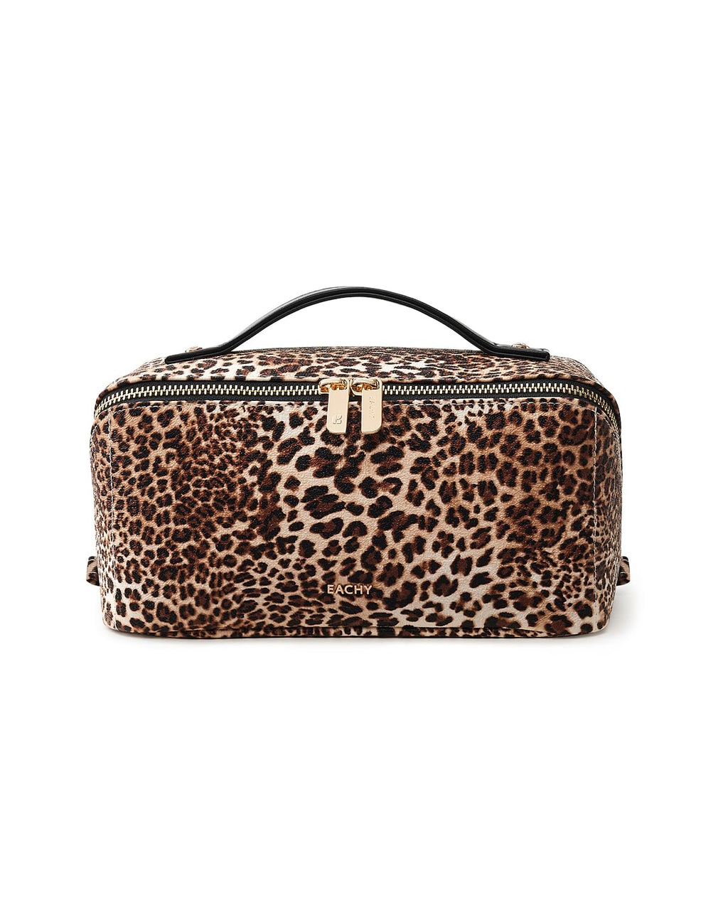 EACHY Travel Makeup Bag for Women, PU Leather Cosmetic Bag, Brown, Medium