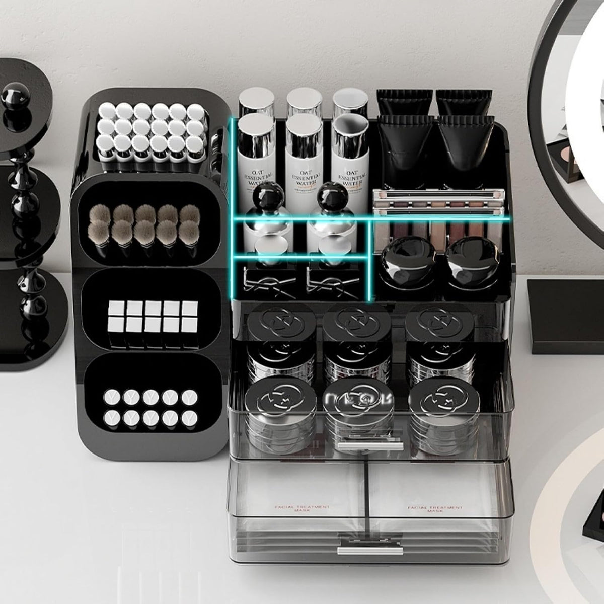 Makeup Organizer with Drawers, Large Capacity Countertop Organizers for Vanity,Bathroom and Bedroom Desk Cosmetics Organizer,Easy To Storage Skincare,Brushes,Lotions,Lipstick (Black)