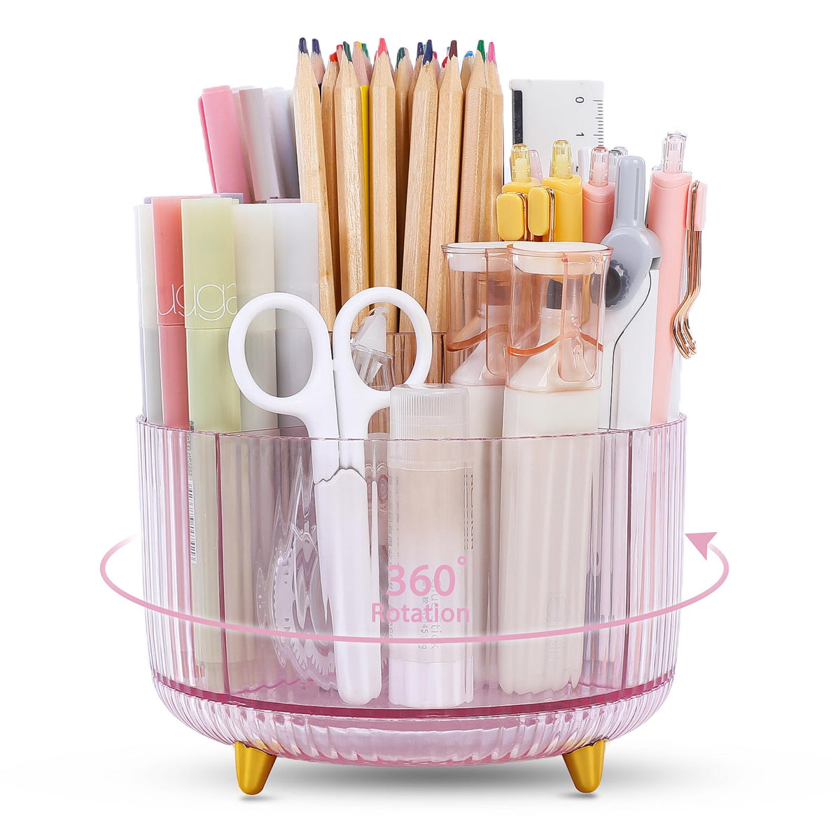 SKYDUE Rotating Pencil Pen Holder, Pen Organizer with 5 Slots - Aesthetic Desk Organizer and Accessories for School, Home, Office Supplies