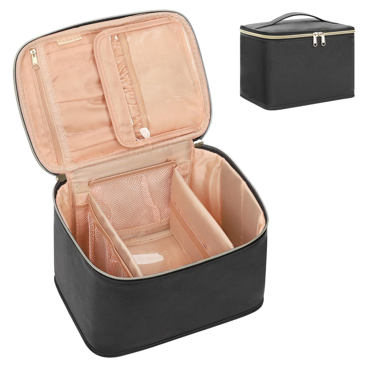 OCHEAL Makeup Bag, Portable Cosmetic Bag Black Make up Case Toiletry Bag