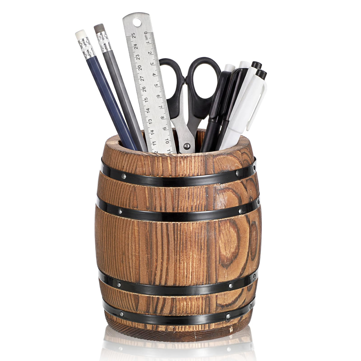 Rustic Wooden Pen Holders for Desk, Wine Barrel Funny Pencil Cup